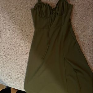 Olive green slit dress